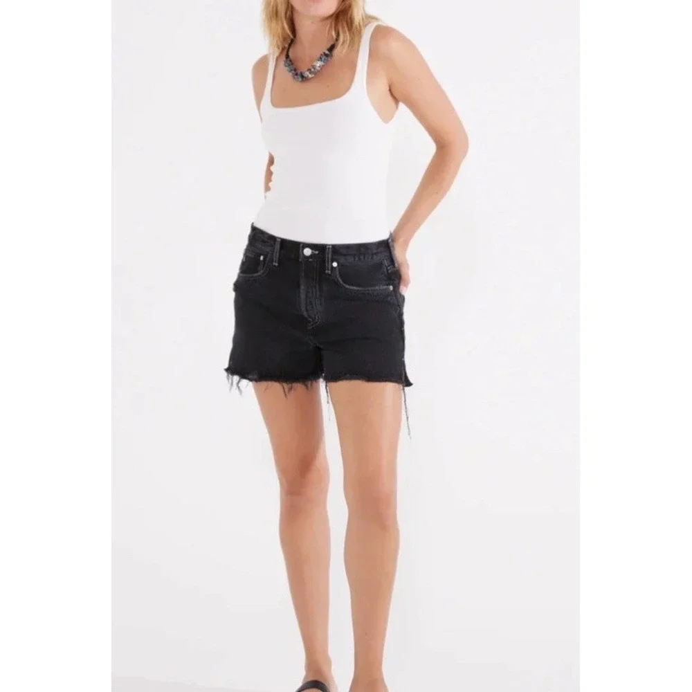 Etica Women Sz 28 Haven Relaxed Button Fly Shorts Cut-off Distressed Black Pearl
